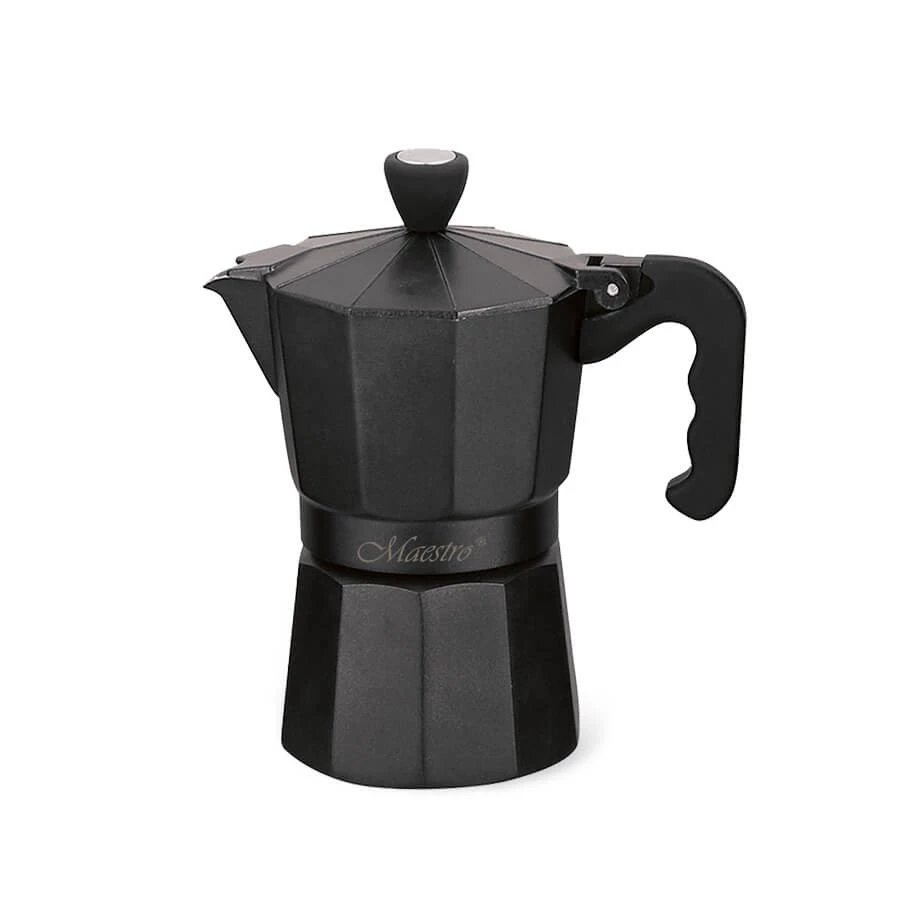 Moka pot Maestro MR-1666-3-BLACK, manuāla alumīnija