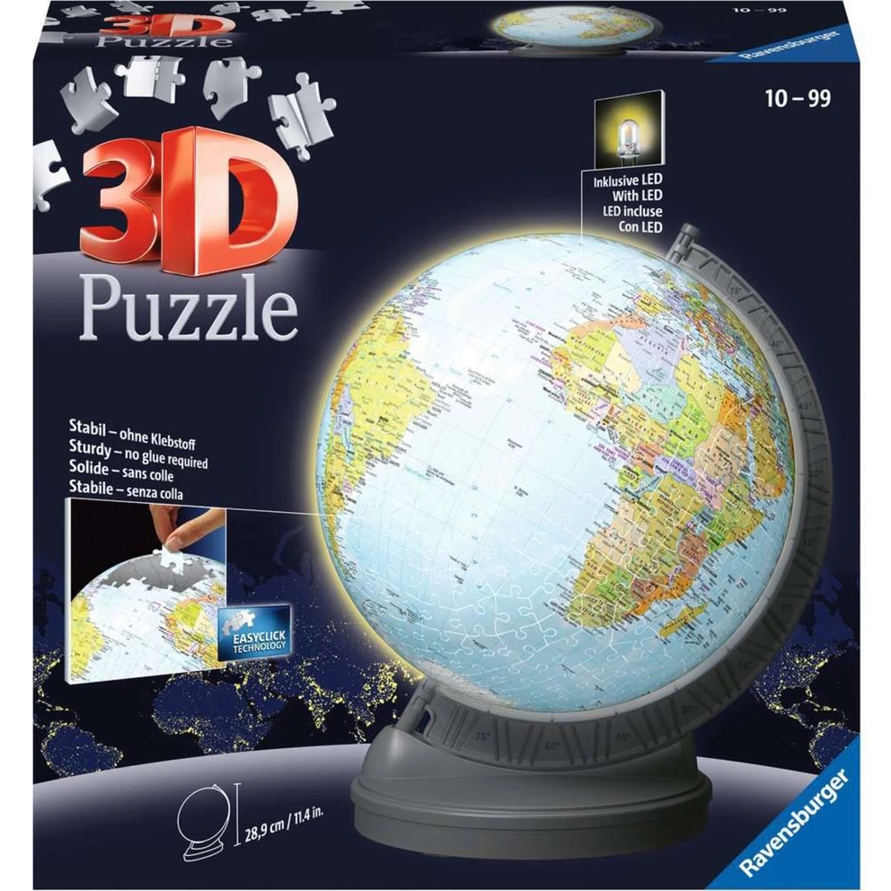 Ravensburger 3D puzle globuss ar apgaismojumu