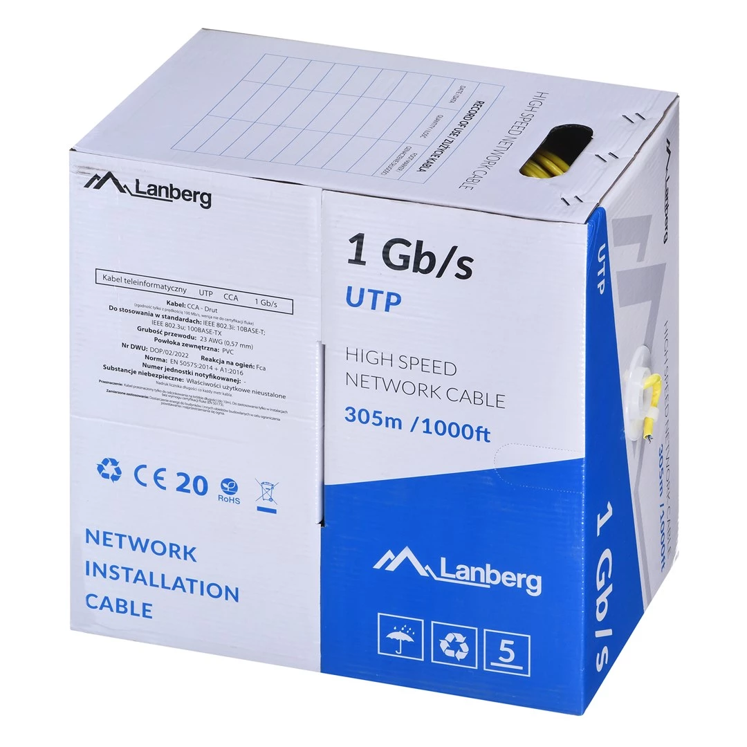 Tīkla kabelis LANBERG LCU6-10CC-0305-Y U/UTP Cat6