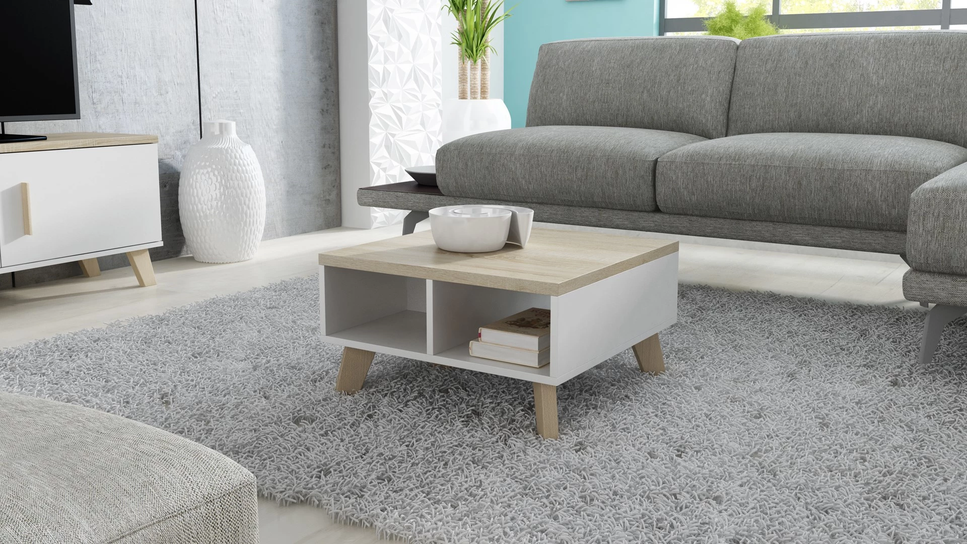 Cama LOTTA 60 Kafijas galdiņš balts/sonomas