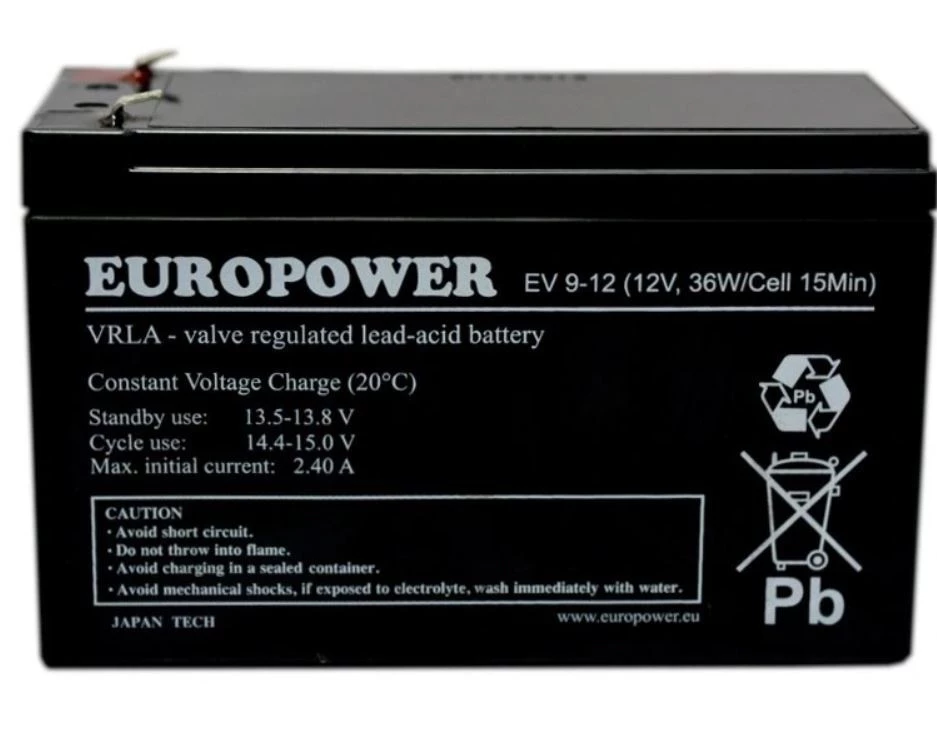 Svina-skābes noslēgtais akumulators europower EV 12-9