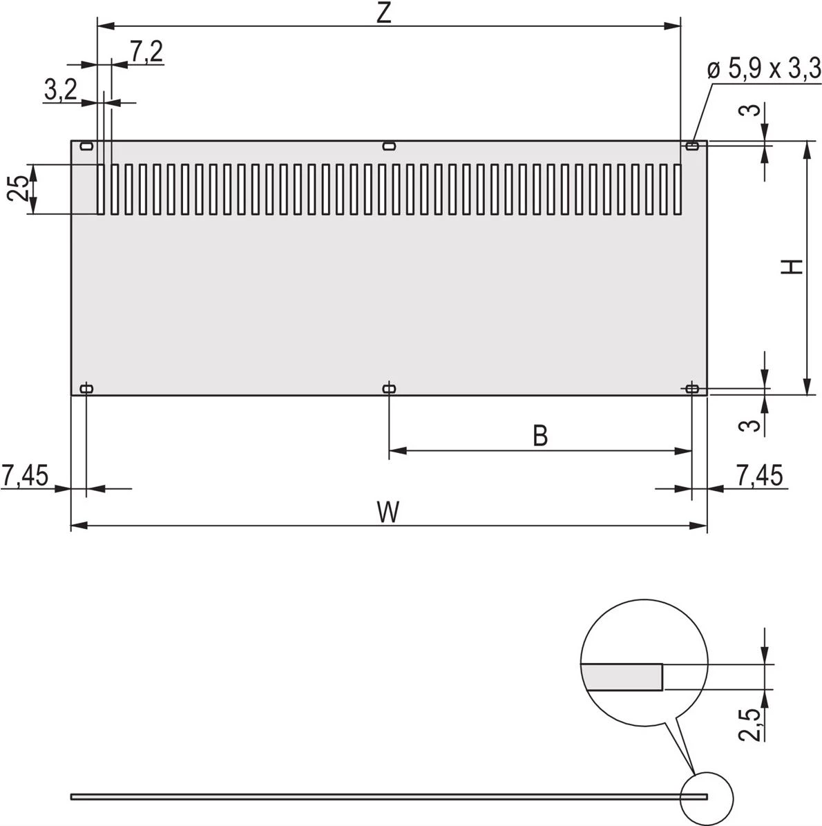 SCHROFF aizmugurējais panelis 4U 84HP perforēts
