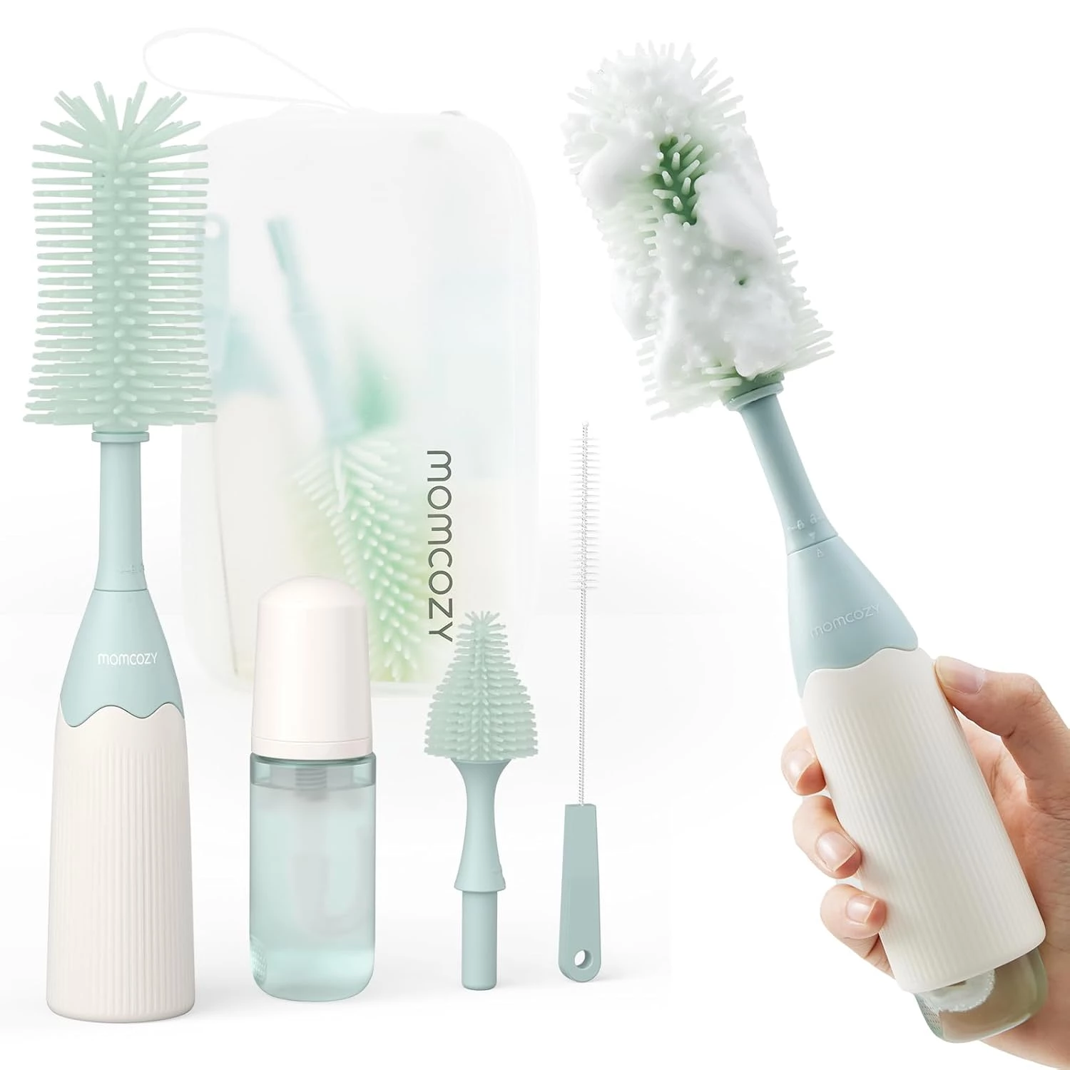 Momcozy PUSH-PRESS pudeļu birstes komplekts zaļš