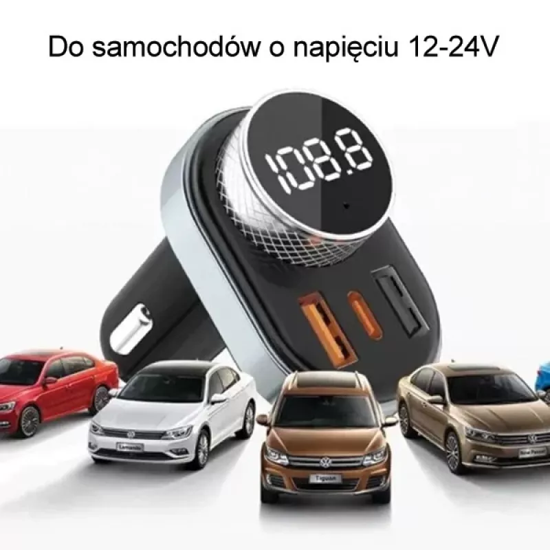Brīvroku komplekts Awei C-843 Bluetooth 5.0 ar FM raidītāju, USB un USB-C savienojumiem