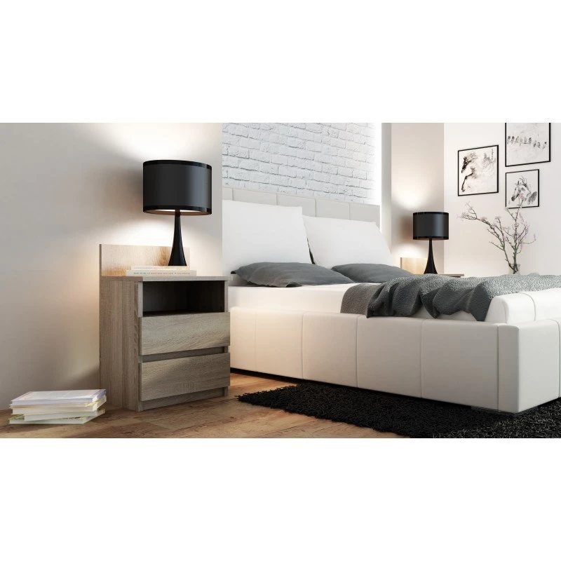 Naktsgaldiņš Topeshop M1 SONOMA MAT, ozola krāsa, 2 atvilktnes, 400×320×590 mm