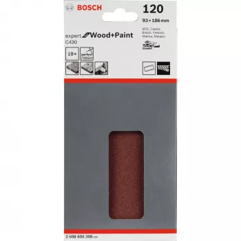 Bosch C430 Expert slīpēšanas papīrs kokam un krāsai, 10 gab., 93 x 186 mm