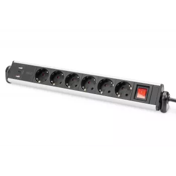 Digitus 6-vietu biroja pagarinātājs ar 3x USB portiem un 1,5 m kabeli