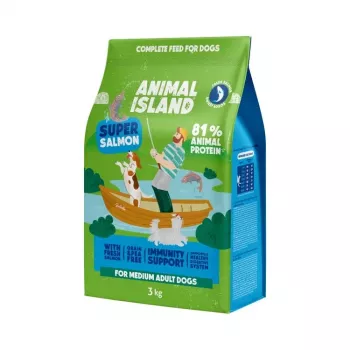 Sausā barība suņiem Animal Island Super Salmon — pieaugušiem, bezgraudu, 3 kg, 32% olbaltumvielu, 16% tauku
