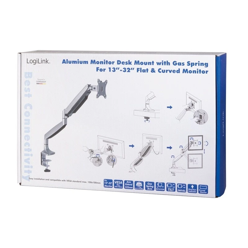 Monitora stiprinājums LogiLink BP0042 81,3 cm (32 collas) Galda Alumīnijs