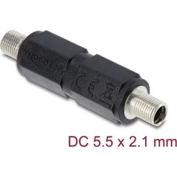 Adapteris DELOCK DC ligzda 5.5 x 2.1 mm sievišķā-sievišķā ar vītni, taisns, melns