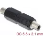 Adapteris DELOCK DC ligzda 5.5 x 2.1 mm sievišķā-sievišķā ar vītni, taisns, melns