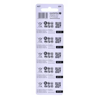 Akumulatora bateriju komplekts everActive 27A5BL, sārma, 12 V, cilindrisks, 5 gab., 27.3 × 7.62 mm