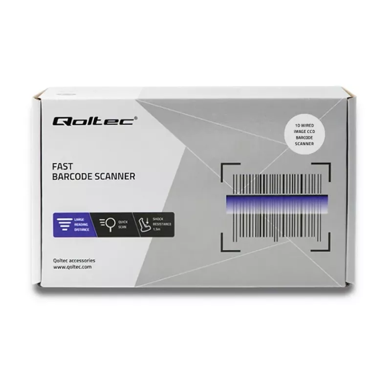 Qoltec 50866 melns 1D CCD lāzera svītrkodu lasītājs ar USB