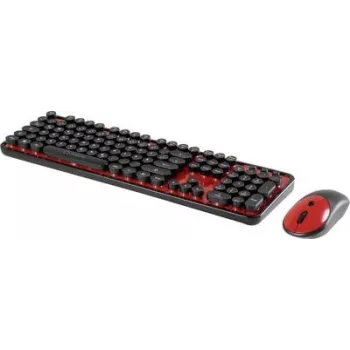 Tastatūras un peles komplekts Renkforce RF-DS-RETRO QWERTZ Melns Sarkans — vadu komplekts ar QWERTZ izkārtojumu