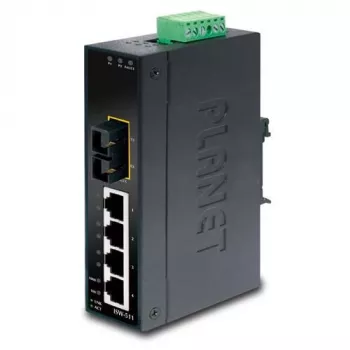 PLANET ISW-511 industriālais Ethernet slēdzis, 4 porti Fast Ethernet + 1 ports 100Base-FX(SC), IP30, -10 līdz 60°C