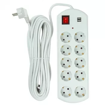 Power Plant, Llc EX610563 pagarinātājs ar 10 m kabeli, 10 kontaktligzdām un 2 USB-A portiem