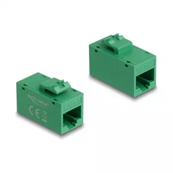 Keystone modulis DELOCK 90640 — plakana RJ-45 ligzda, zaļa, 16.2×30×20.5 mm