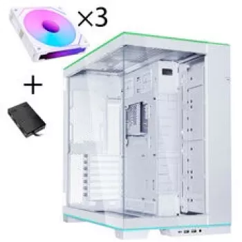 Lian Li O11 Dynamic EVO RGB PC-Korpuss Komplekts, Midi-Tornis, ARGB, Rūdīts Stikls + 3x UNI FAN SL-INF Reverse Blade Ventilators - Balts