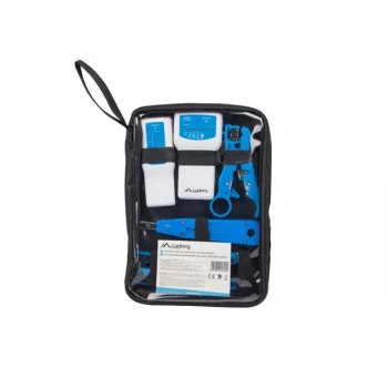 LANBERG Kabeļa presēšanas instrumentu komplekts NT-0302 — RJ-45 presētājs, plastmasas rokturi, transportēšanas futrālis, ieslēgšanas/izslēgšanas slēdzis, daudzkrāsains