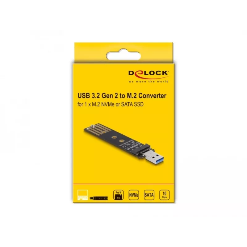 DeLOCK Kombinētais pārveidotājs M.2 NVMe PCIe vai SATA SSD USB 3.2 Gen 2 Melns