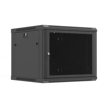 Sienas stiprinājuma 19 inch skapis 9U 600x600 mm melns ar perforētām durvīm