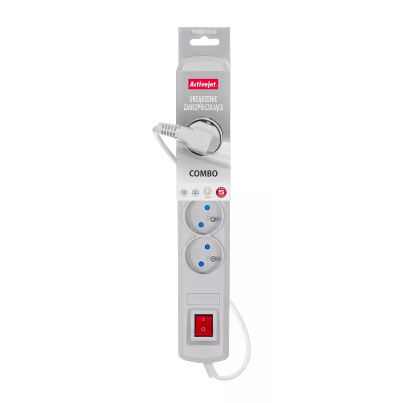 Activejet pelēks pagarinātājs ar vadu ACJ COMBO 5G/1,5M/BEZP. AUT/S