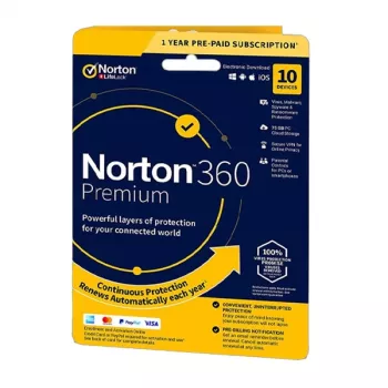 Norton 360 Premium | 10 ierīces | 1 gads | 75 GB mākoņkrātuve | ES | NAV abonements