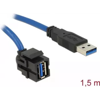 DeLOCK Keystone Modulis USB 5 Gbps type-A sievišķā 250° uz type-A vīrišķo ar 1.5 m kabeli melns