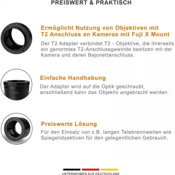 Walimex pro T2 Adapter für Fuji X - Adapterring mit manuellem Fokus, einfache Handhabung, Objektiv-Anschlussring kompatibel mit Fuji X-T10, X-T20, X-T