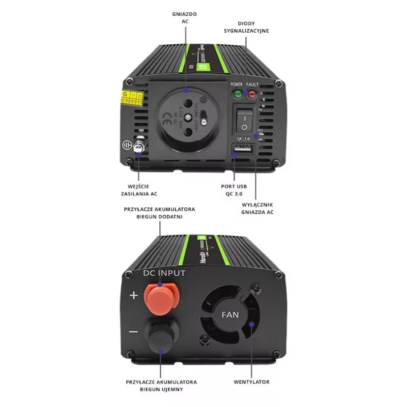 Qoltec Monolith invertors barošanas avots Auto 600 W 12 V