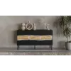 Kumode INSERTO 3D 143.5×40×80 cm melna ar LED, skaidu plātne, 16 mm rāmis