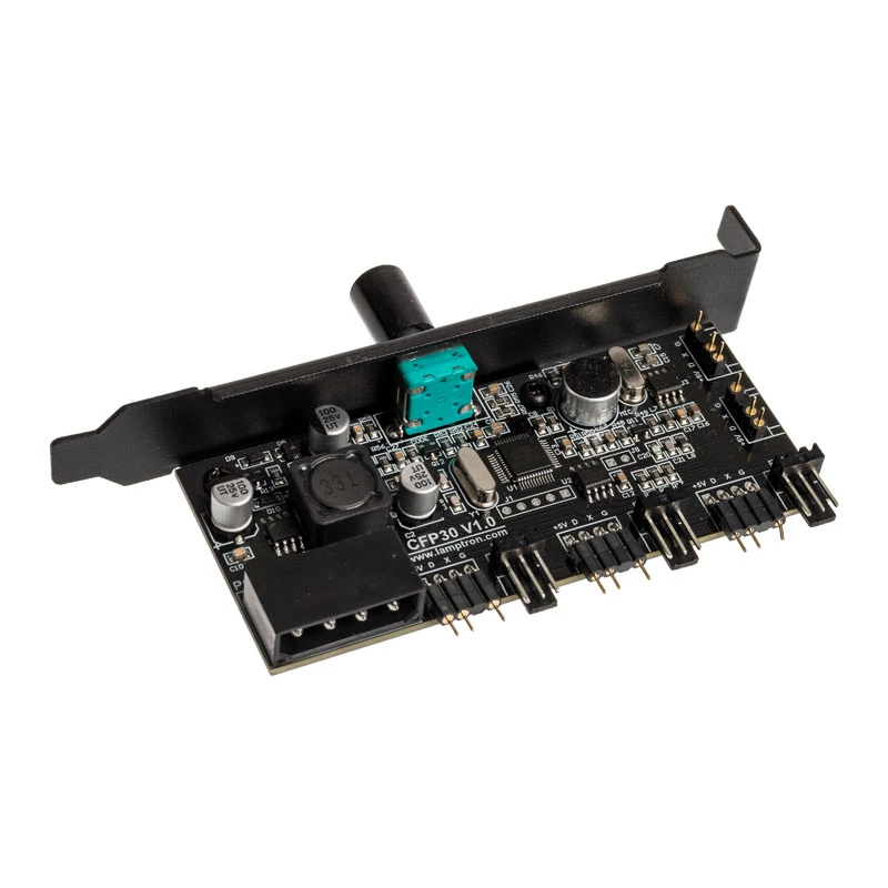 PCI-slota ventilatora un RGB LED kontrolieris Lamptron CFP30, melns