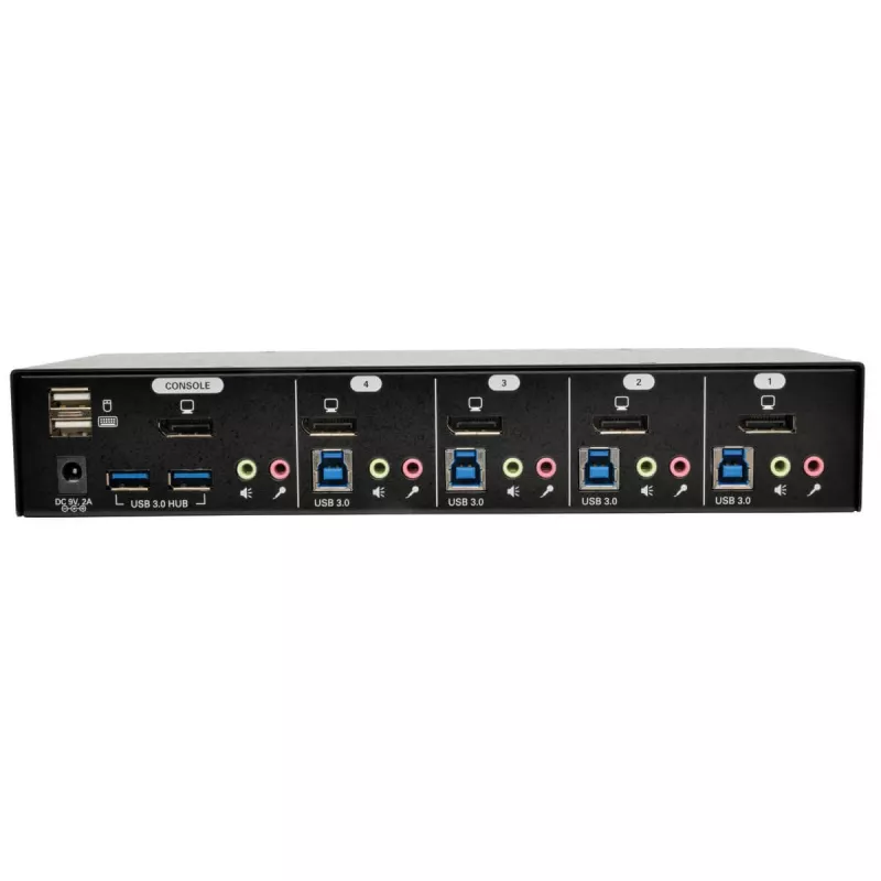 Eaton Tripp Lite 4 portu DisplayPort KVM slēdzis ar audio kabeļiem un USB 3.0 SuperSpeed centrmezglu (B004-DPUA4-K)