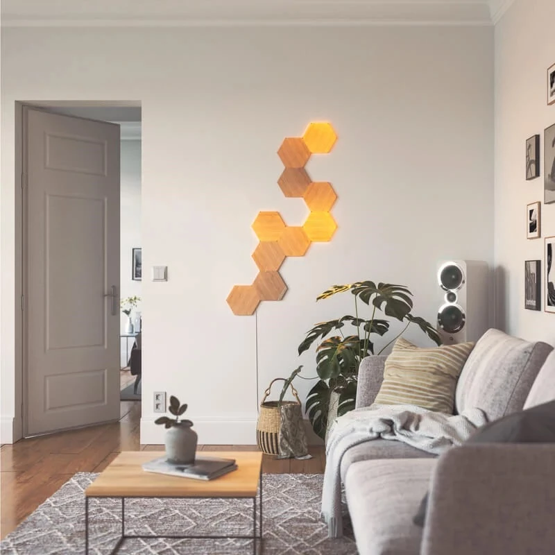 Nanoleaf Elements Wood Look Hexagons Starter Kit (13 paneļi) | Cool White + Warm White
