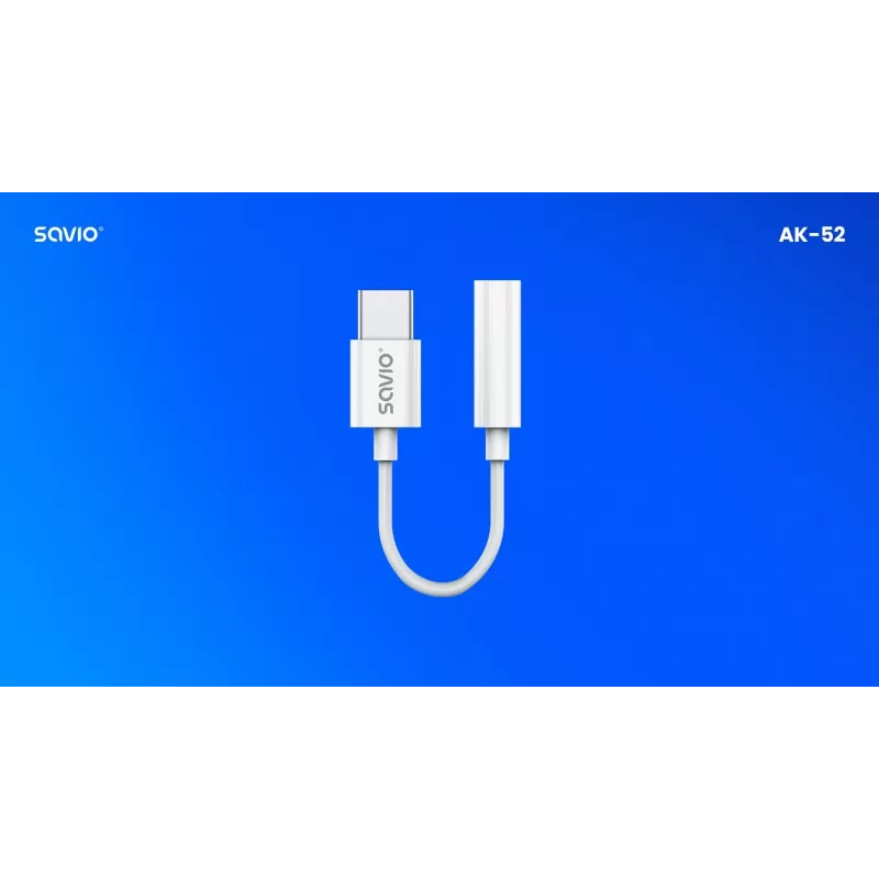 USB Type-C (vīr.) – Jack 3.5mm (siev.) audio adapter balts SAVIO AK-52