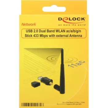 DeLock USB2.0 Dual Band WLAN ac/a/b/g/n tīkla adapteris - USB2.0 - 802.11b/a/g/n/ac - Melns (12462)