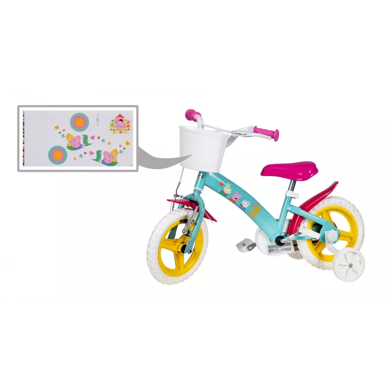Bērnu velosipēds Toimsa TOI1198 12 collu Peppa Pig dizains, putuplasta riepas, priekšējā bremze, sānu riteņi, grozs