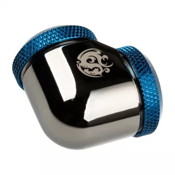 Bitspower Adapter 90° 16mm OD uz 16mm OD cietā caurule, melns spīdīgs/zils