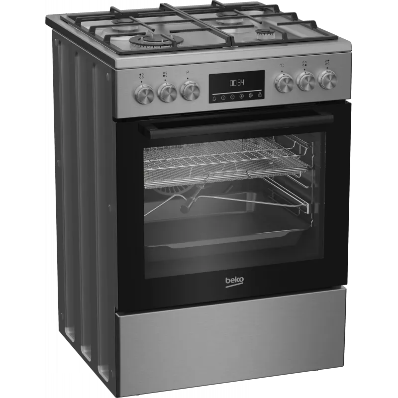 BEKO Plīts FBMA61330GXDT | Gāzes virsma + Elektriskā cepeškrāsns | 60 cm | Nerūsējošais tērauds