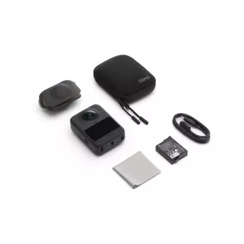 Action kamera DJI Osmo 360 Standard Combo — 8K Ultra HD, 120 MP CMOS, 240 kadri/s, elektroniskā stabilizācija, 2 collu displejs, MicroSD, 183 g, melna