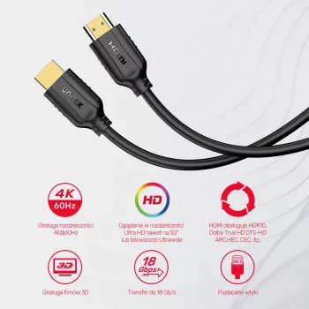 HDMI kabelis Unitek C11079BK-3M 3 m, HDMI 2.0, maksimālā izšķirtspēja 4096×3112, melns