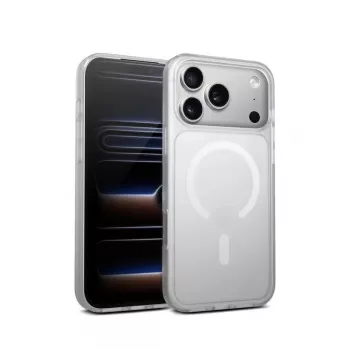 Crong Hybrid Matte Magnetic Macīgs MacSafe maciņš iPhone 17 Pro — caurspīdīgi balts, PC+TPU