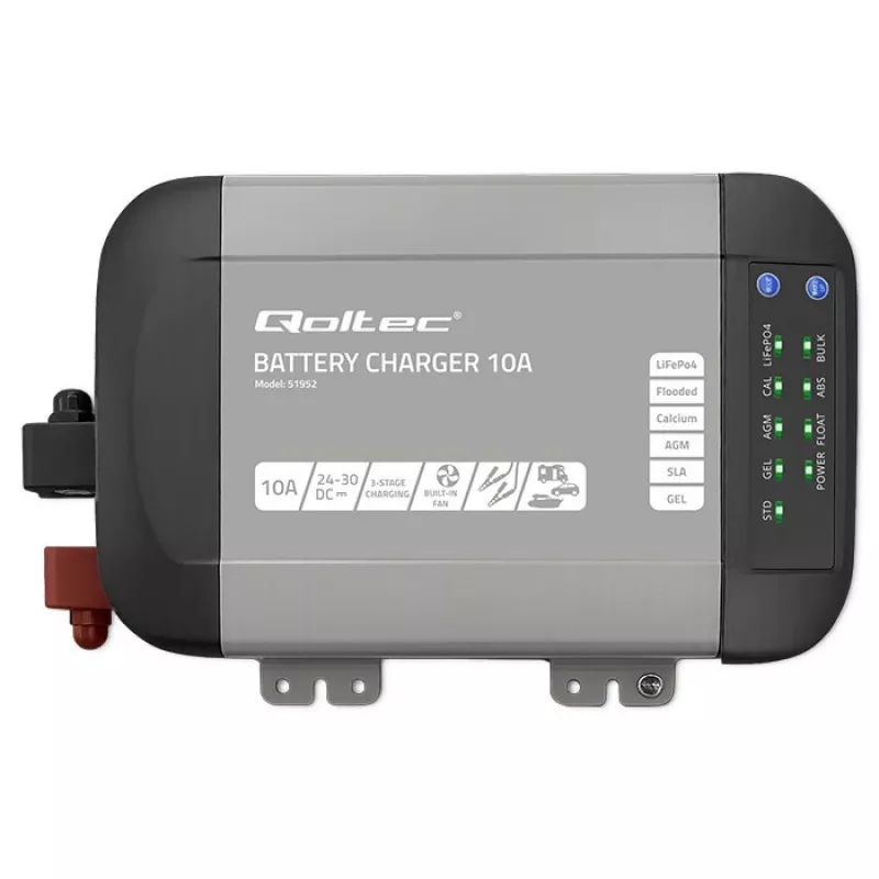 Qoltec 51952 viedais Monolith akumulatoru lādētājs LiFePO4/AGM/GEL/SLA, 10 A, 24 V