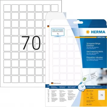 HERMA Special - Filmu uzlīmes - matētas - pašlīmējošas - Baltas - 24 x 24 mm 1750 uzlīmes (25 lapas x 70) (8339)