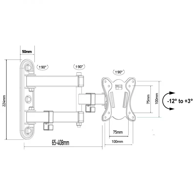 Maclean MC-417 Pilnas Kustības TV un Monitora Sienas Stiprinājums 13-32 collas 30kg VESA 100x100 Melns Pulverkrāsots Universāls Turētājs Kronšteins Regulējams Attālums no Sienas Grozāms Slīpējams