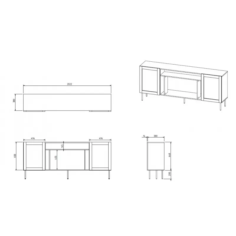 JUTA EF kumode + electric kamīns 202x39.5x85 melns + linol calabria