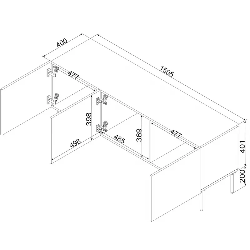 RTV skapis SIENA 150.5x40x60 melns matēts