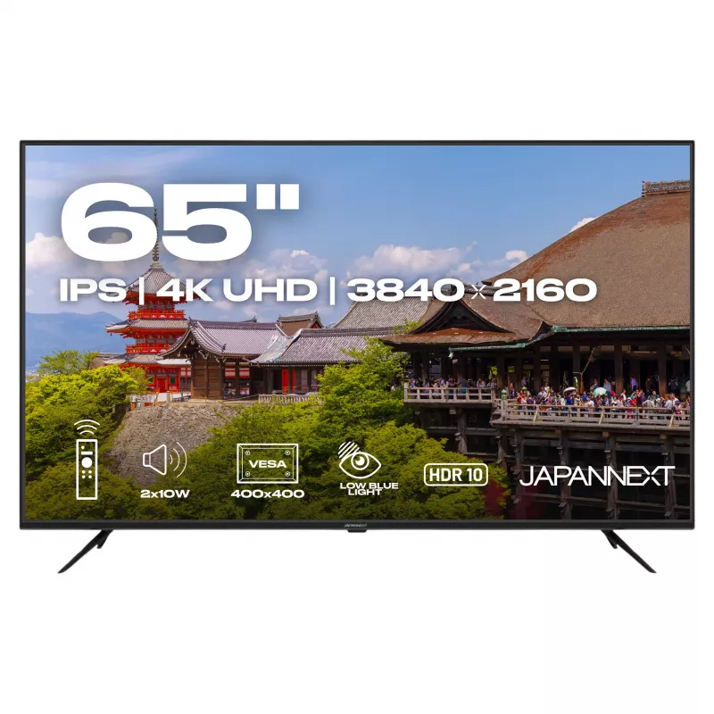 164,0 cm/65 inch (3840x2160) JAPANNEXT JN-IPS650UHD60F 16:9 IPS 60Hz HDMI USB WLAN Skaļrunis Melns