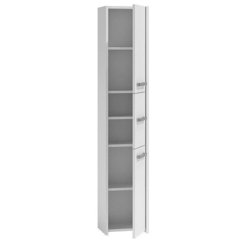 Brīvi stāvošs vannas istabas skapis S33 BIEL — balts, 6 plaukti, 300×300×1700 mm