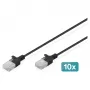 DIGITUS CAT6 U-UTP Slim 1,5 m, melns — komplekts 10 gab.